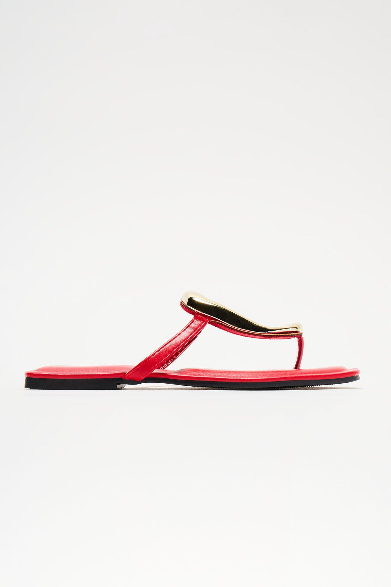 New Here Flat Sandals - Red Product Image
