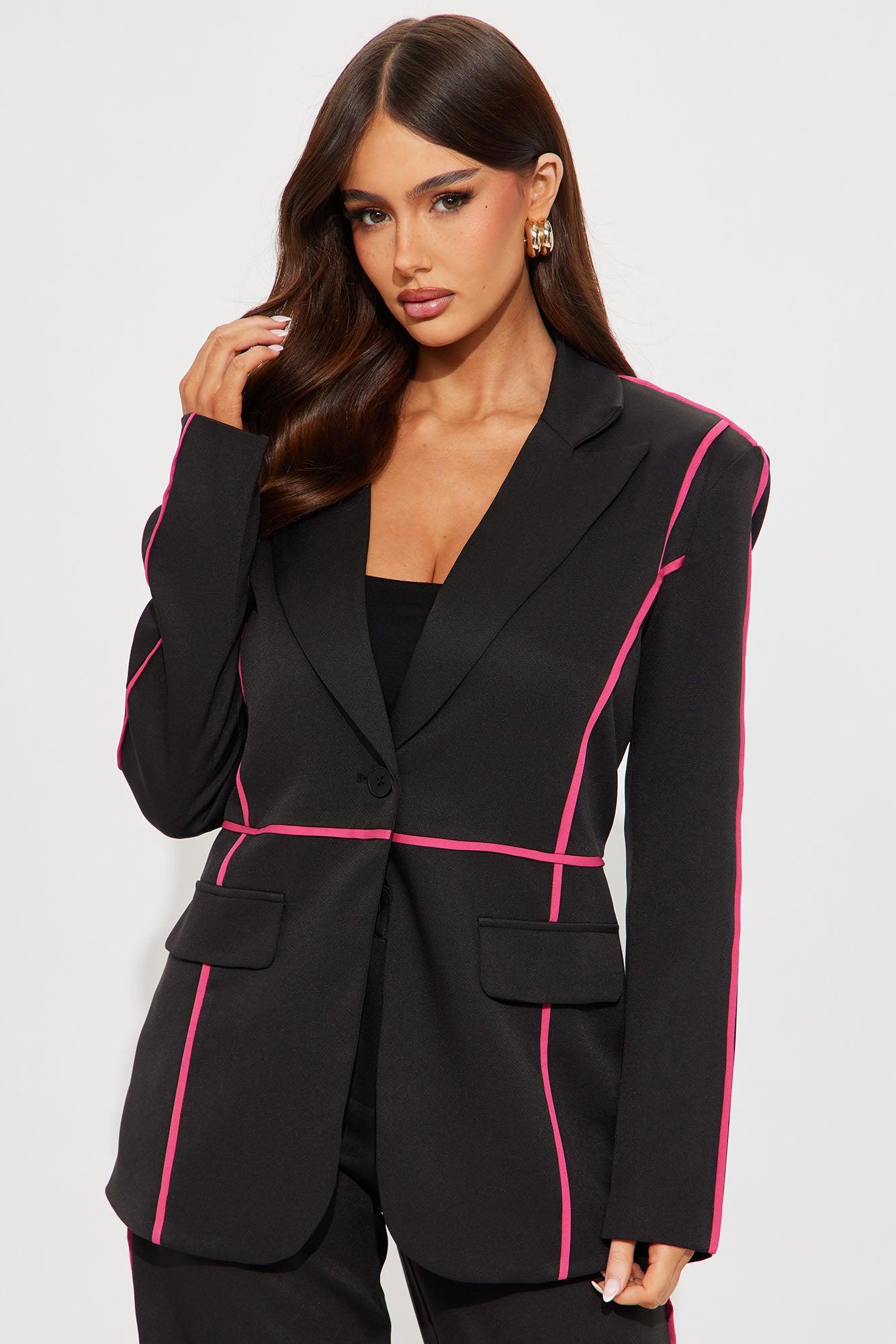Miss Executive Blazer Pant Set - Black/Pink Female Product Image