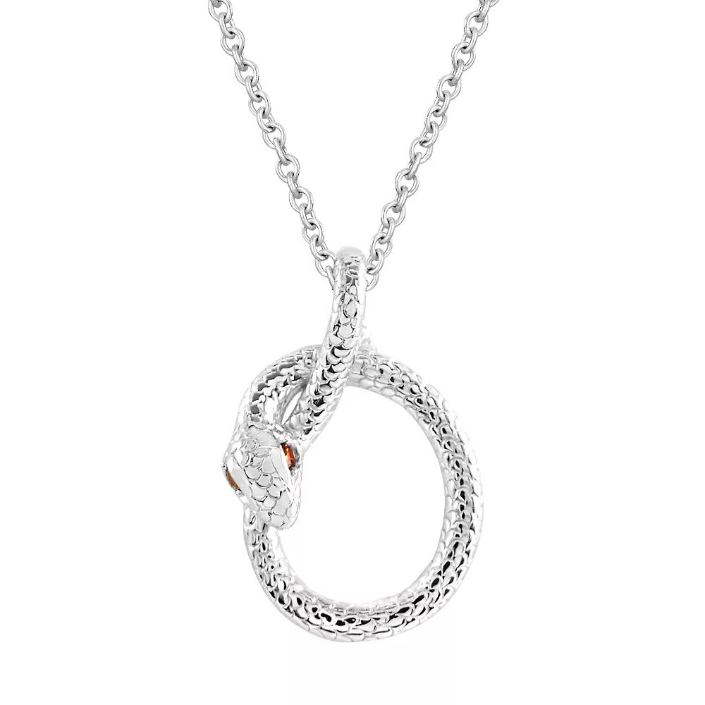 SIRI Sterling Silver Rhodium Plated Garnet Cubic Zirconia On Eyes Coiling Serpent Pendant Necklace 18", Women's Product Image