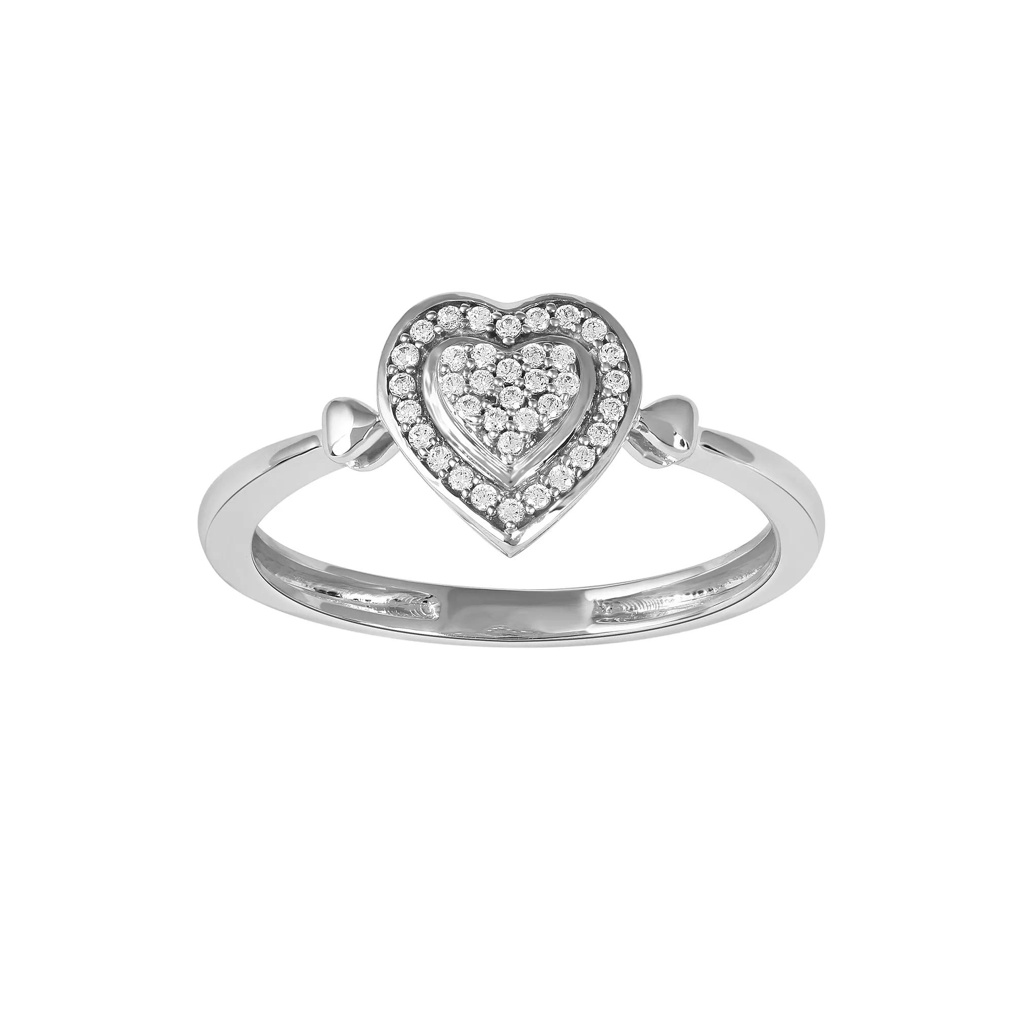 DeCouer Sterling Silver 1/10 Carat T.W. Diamond Heart Promise Ring, Womens Silver Tone Product Image