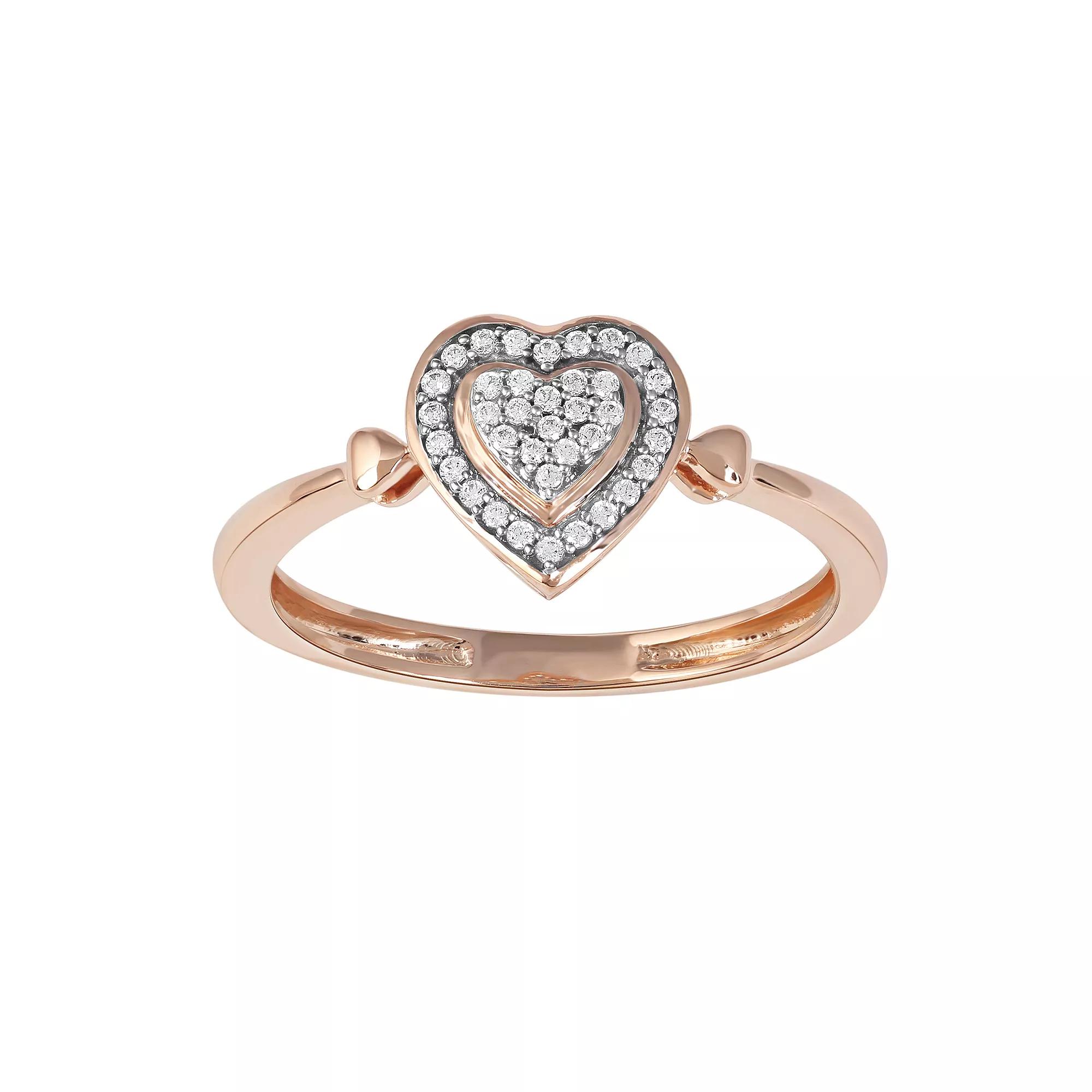 DeCouer Sterling Silver 1/10 Carat T.W. Diamond Heart Promise Ring, Women's, Size: 5.50, Rose Gold Tone Product Image