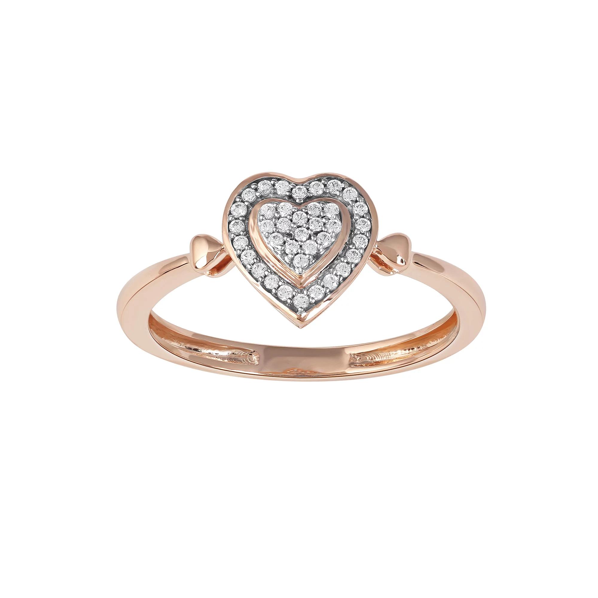 DeCouer Sterling Silver 1/10 Carat T.W. Diamond Heart Promise Ring, Women's, Size: 6, Gold Tone Product Image