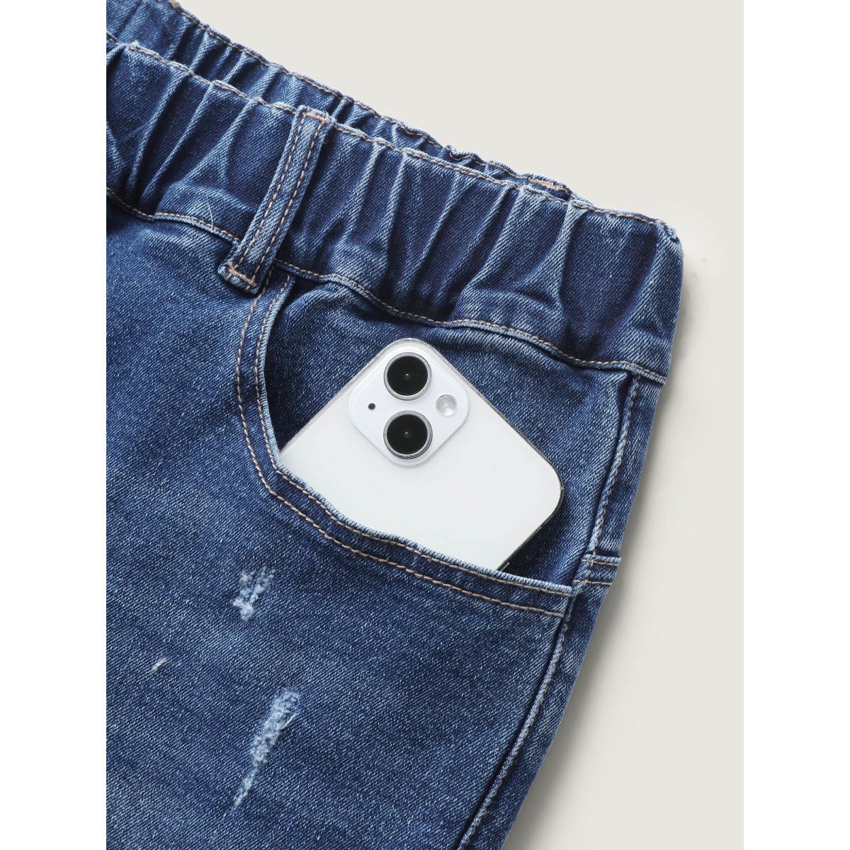 Plus Size Classic Wash Stretchy Waist Skinny-Fit Jeans Women Denimindigo Leisure Elastic Waist High stretch Slanted pocket Jeans BloomChic 30/6X Product Image