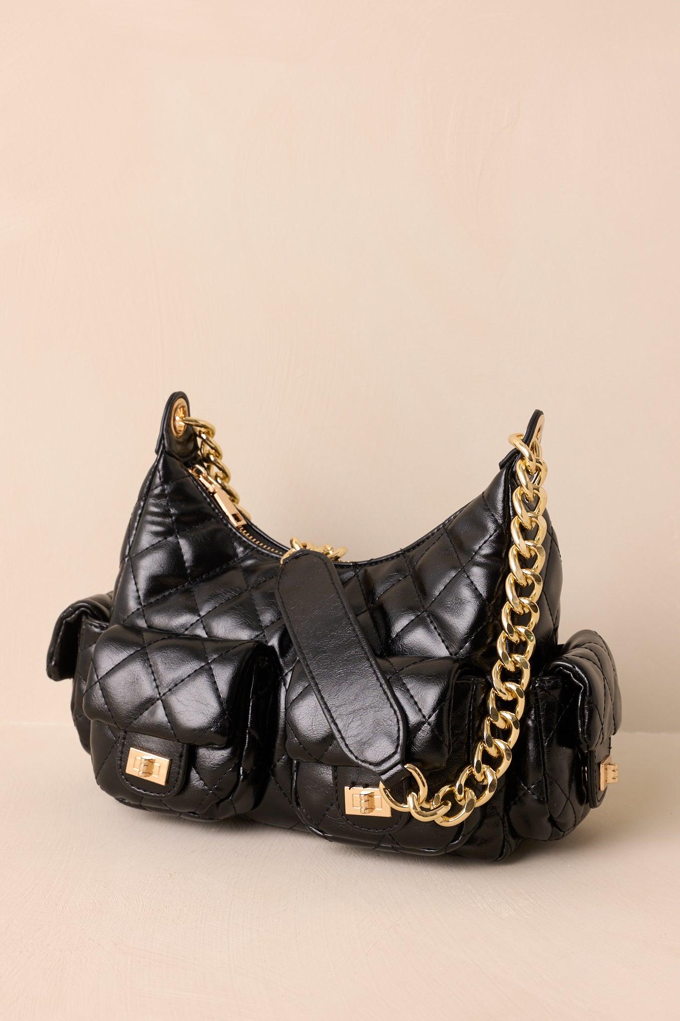 Little Something Extra Black Faux Leather Quilted Handbag Product Image