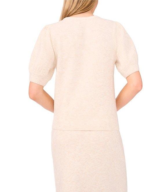 CeCe Round Neck Short Sleeve Bow Detail Coordinating Sweater Product Image