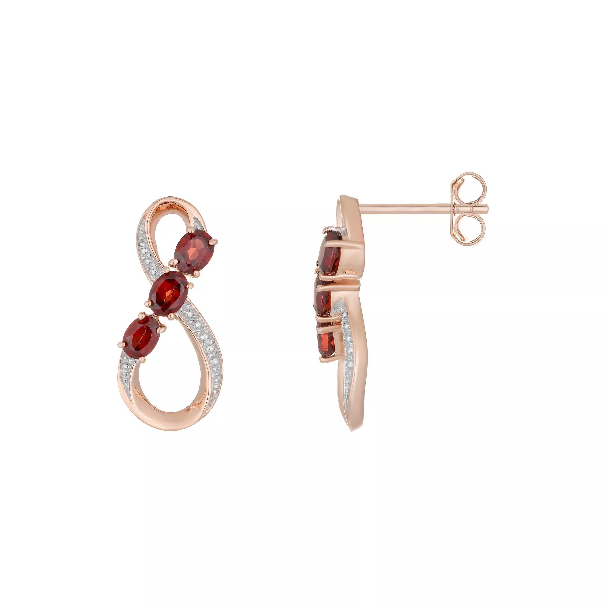 Gemminded 18k Rose Gold Plated Sterling Silver & Garnet Infinity Drop Earrings, Women's, Pink Tone Product Image