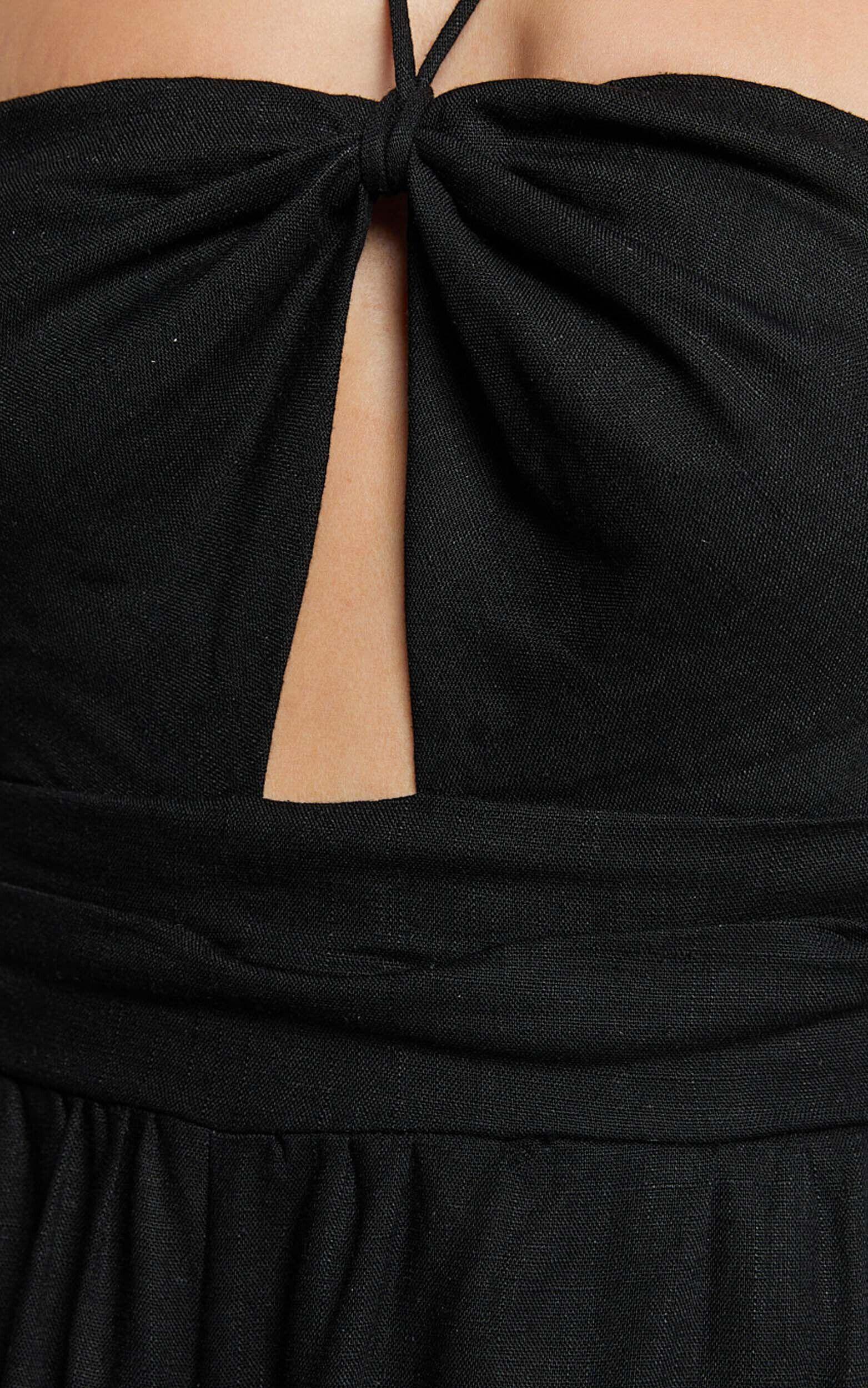 Isla Jumpsuit - Linen Halter Neck Jumpsuit in Black Product Image