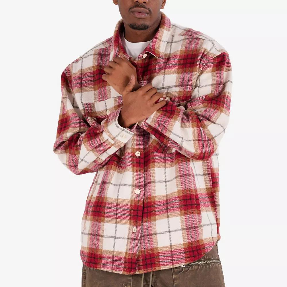 Men's Caliber Denim Co. Lumber Jack Plaid Flannel Shacket, Size: Small, Red Plaid Product Image