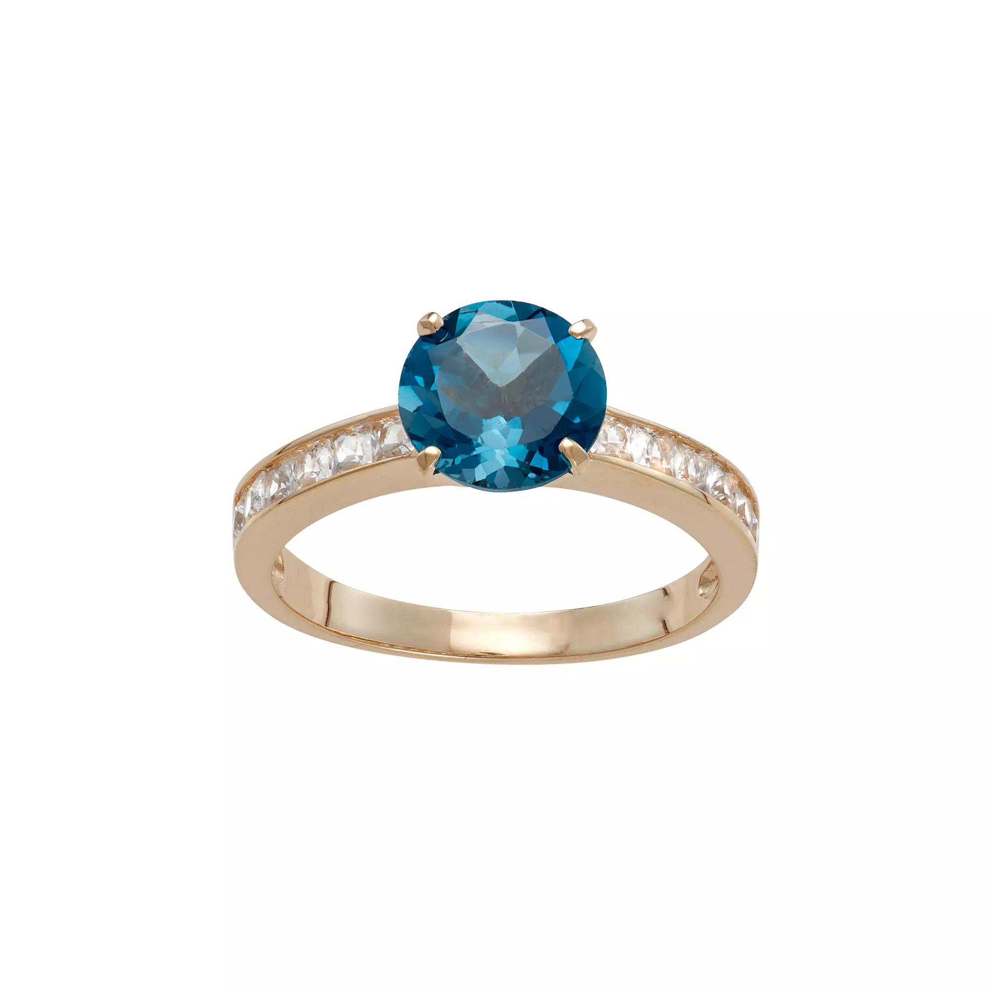 Designs by Gioelli 10k Gold London Blue Topaz & Lab-Created White Sapphire Ring, Women's, Size: 8 Product Image