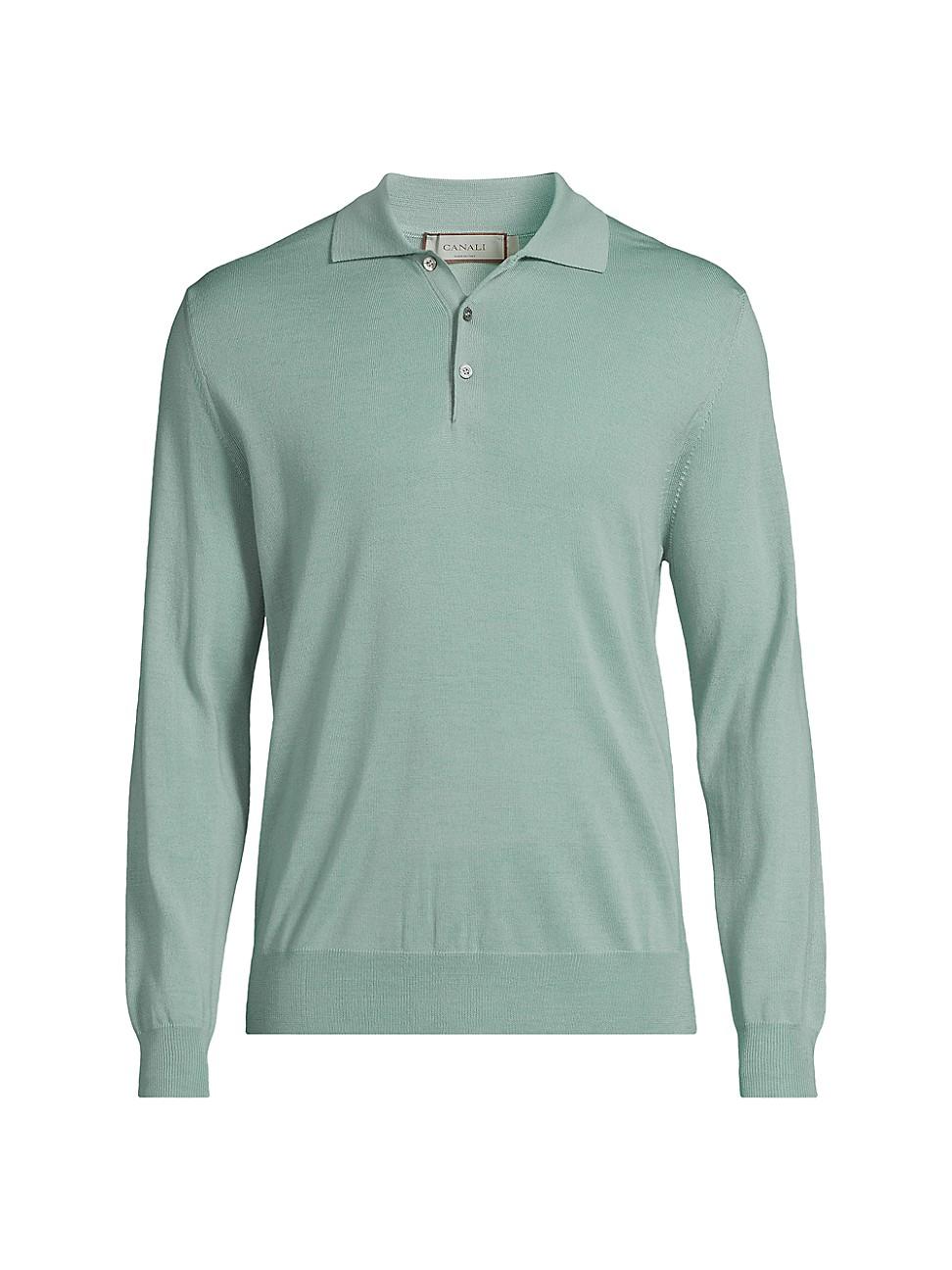Mens Wool Long-Sleeve Polo Shirt Product Image