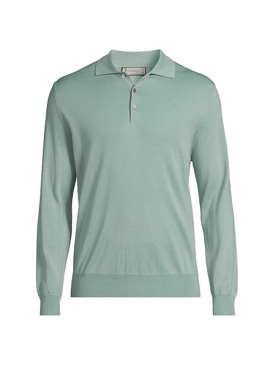 Mens Wool Long-Sleeve Polo Shirt Product Image
