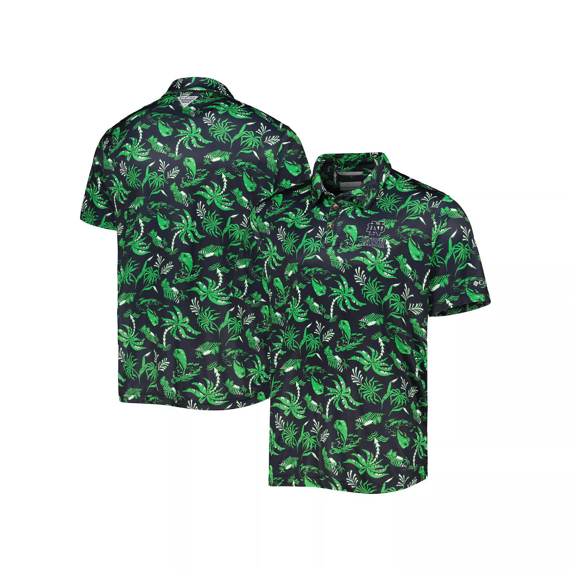 Men's Columbia Navy Notre Dame Fighting Irish Super Terminal Tackle Omni-Shade Polo,  Product Image