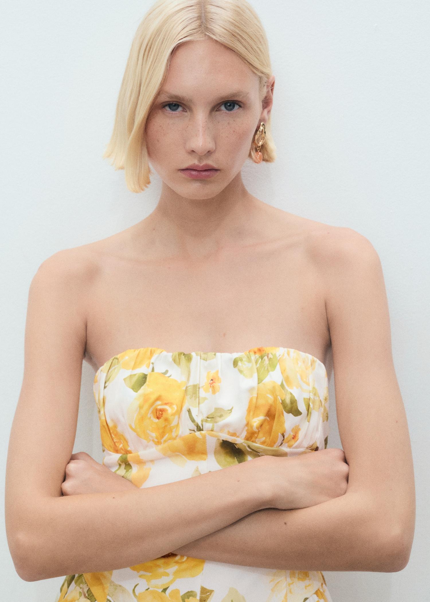 Floral midi-dress with gathered neckline - Women | MANGO USA Product Image