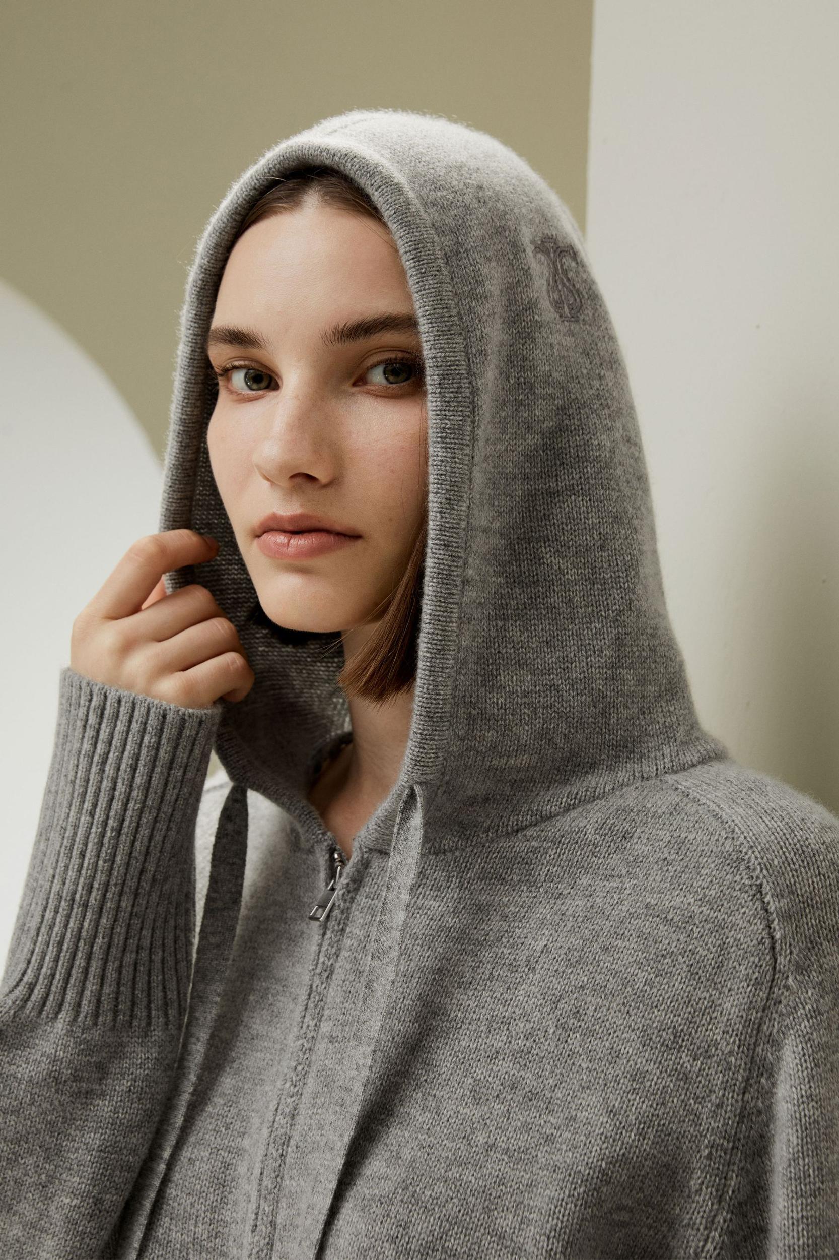 Short Zip-Up Wool Cashmere Hoodie Product Image