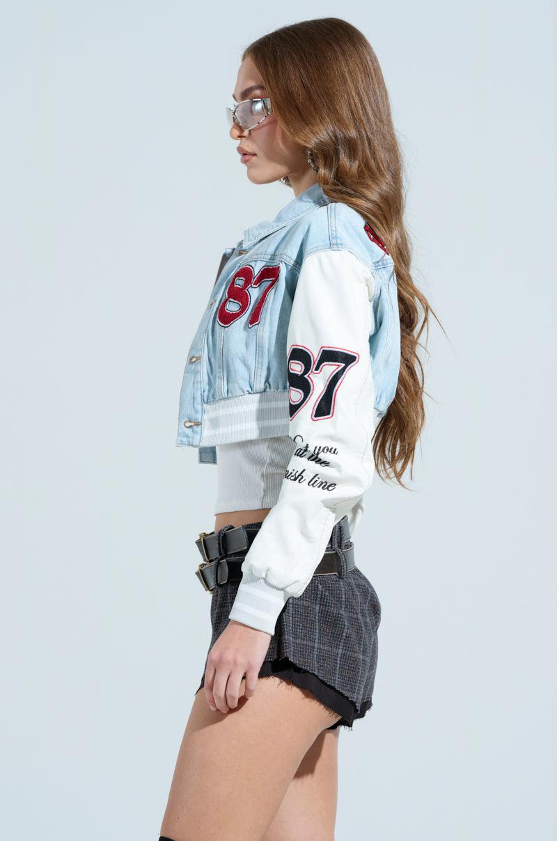 OFF CAMPUS DENIM CROP BOMBER Product Image