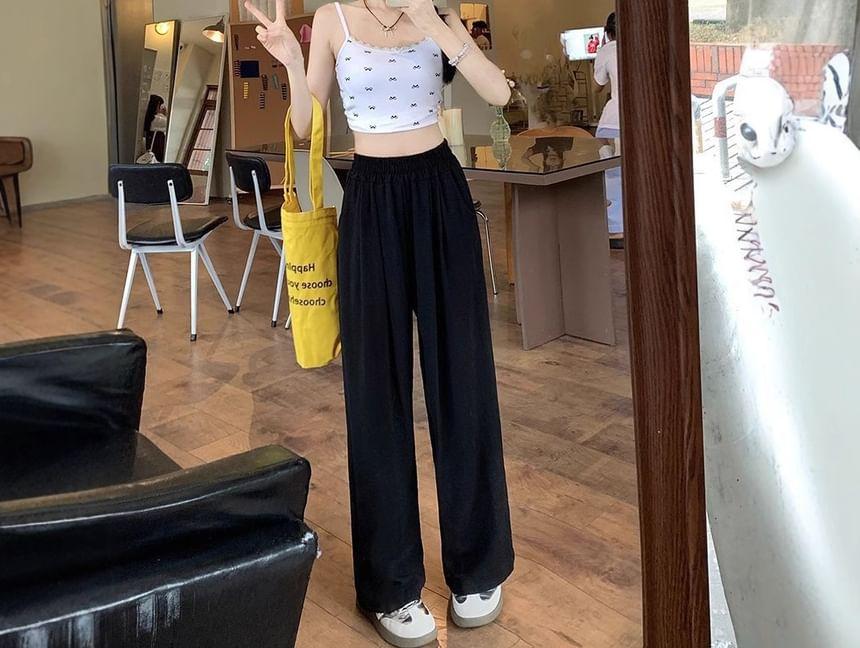 High Waist Plain Wide Leg Pants Product Image
