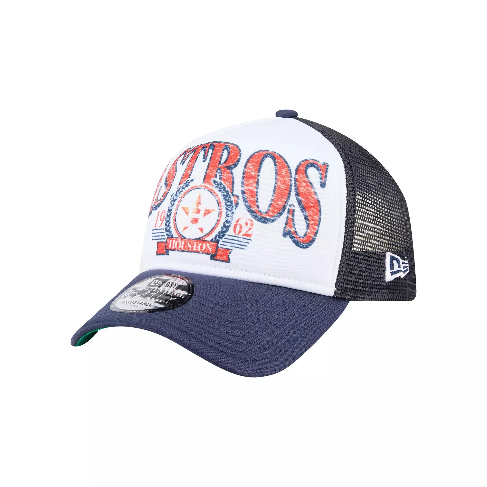 Men's New Era  Navy Houston Astros Distressed 9FORTY A-Frame Adjustable Trucker Hat, Blue Product Image
