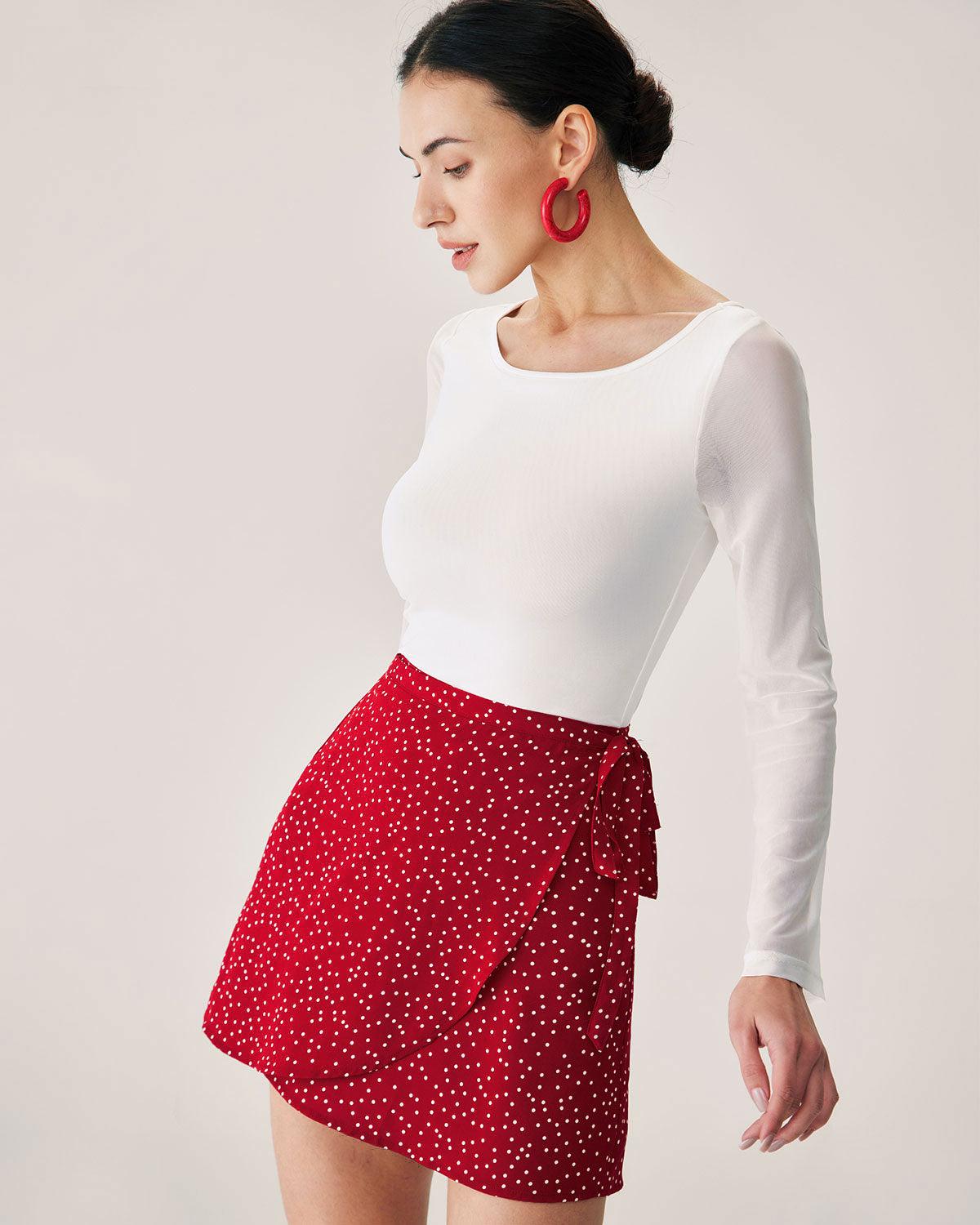 Red Polka Dot Wrap Mini Skirt Product Image