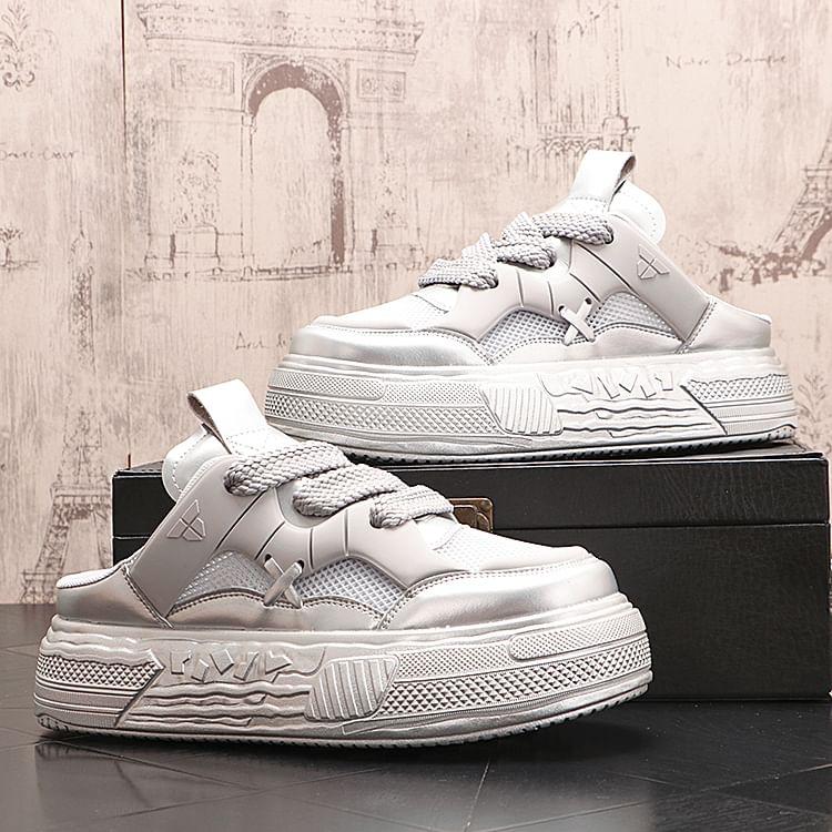 Platform Mesh Panel Lace-Up Mule Sneakers Product Image