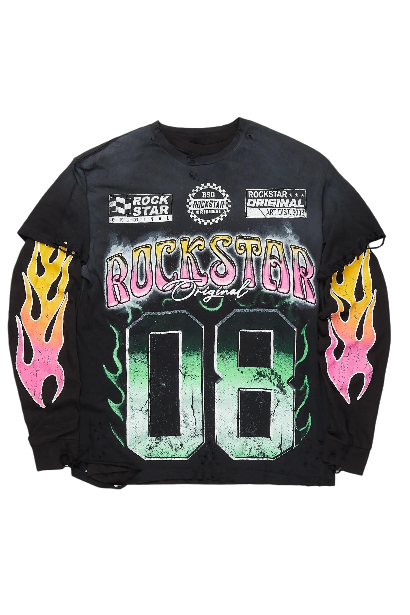 Quito Black Double Layer Graphic T-Shirt Male Product Image