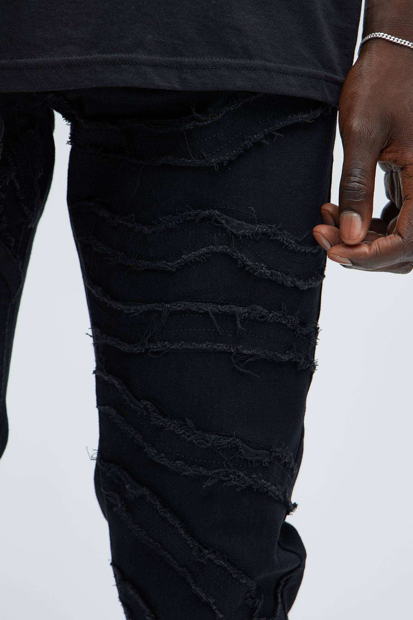 Frayed Lines Slim Jeans - Black Product Image