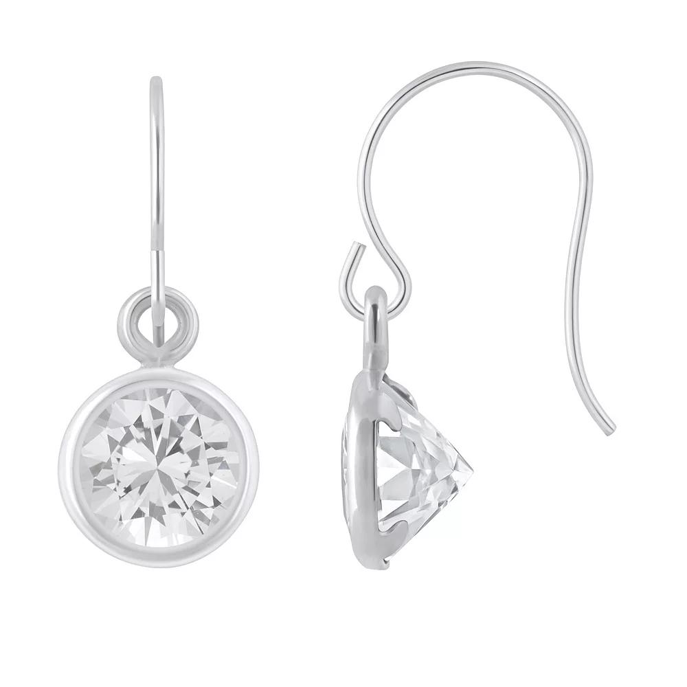 Celebration Gems Sterling Silver 5 mm Round Gemstone Drop Earrings, Women's, White Topaz Product Image