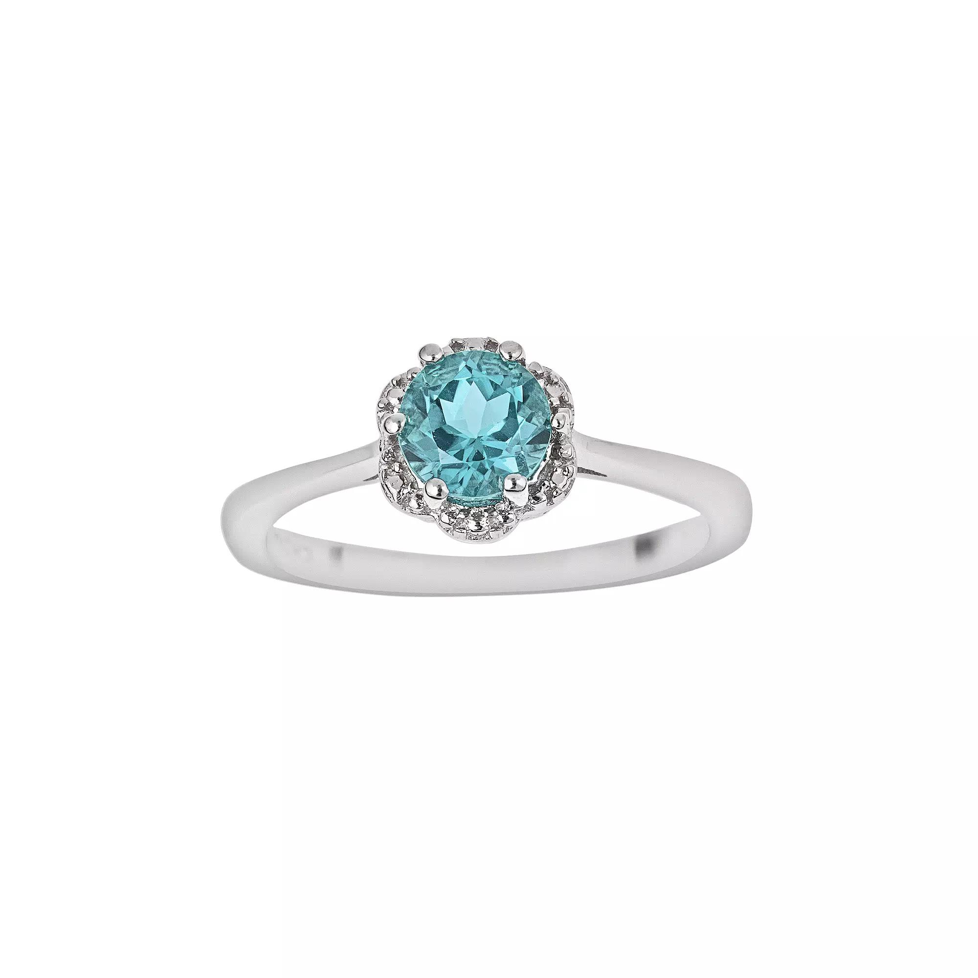 Celebration Gems Sterling Silver Blue Topaz Scalloped Frame Ring, Women's,  Product Image
