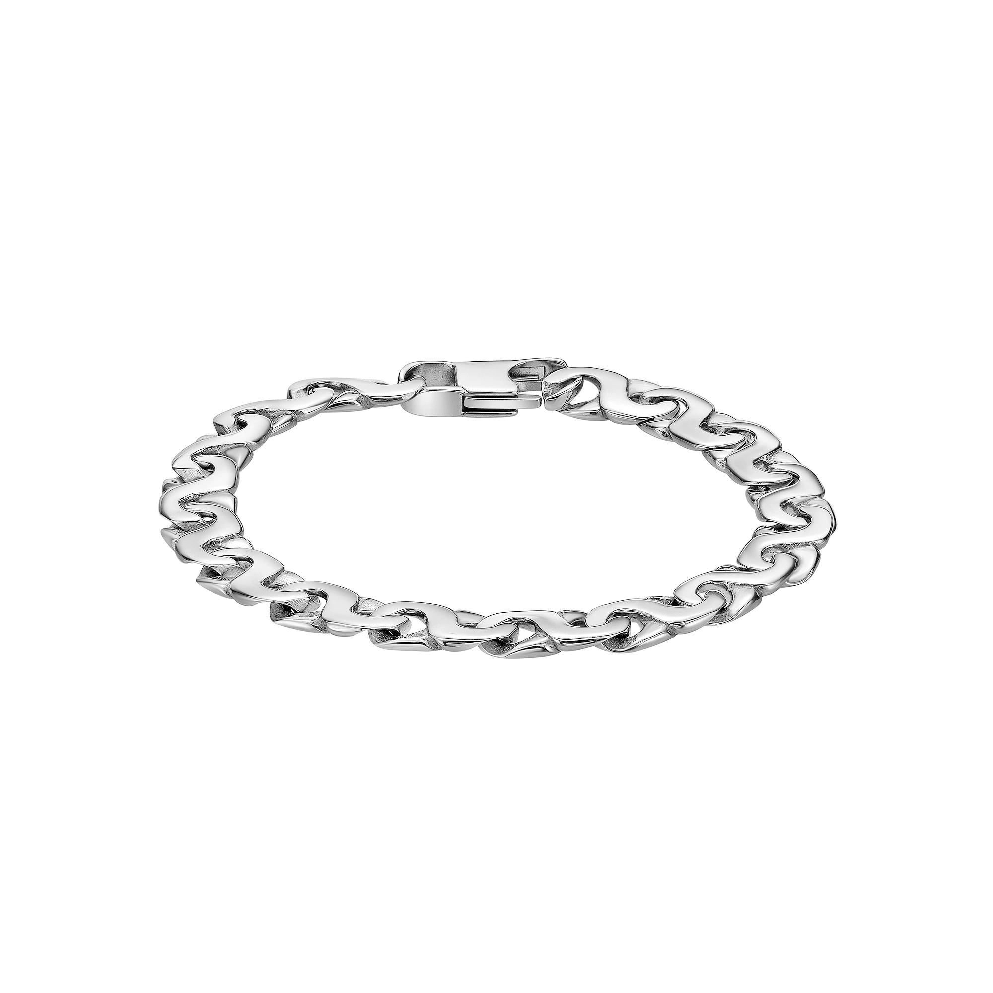 LYNX Men's Stainless Steel 9 mm Flat Curb Link Chain Bracelet, Size: 8.50, White Product Image