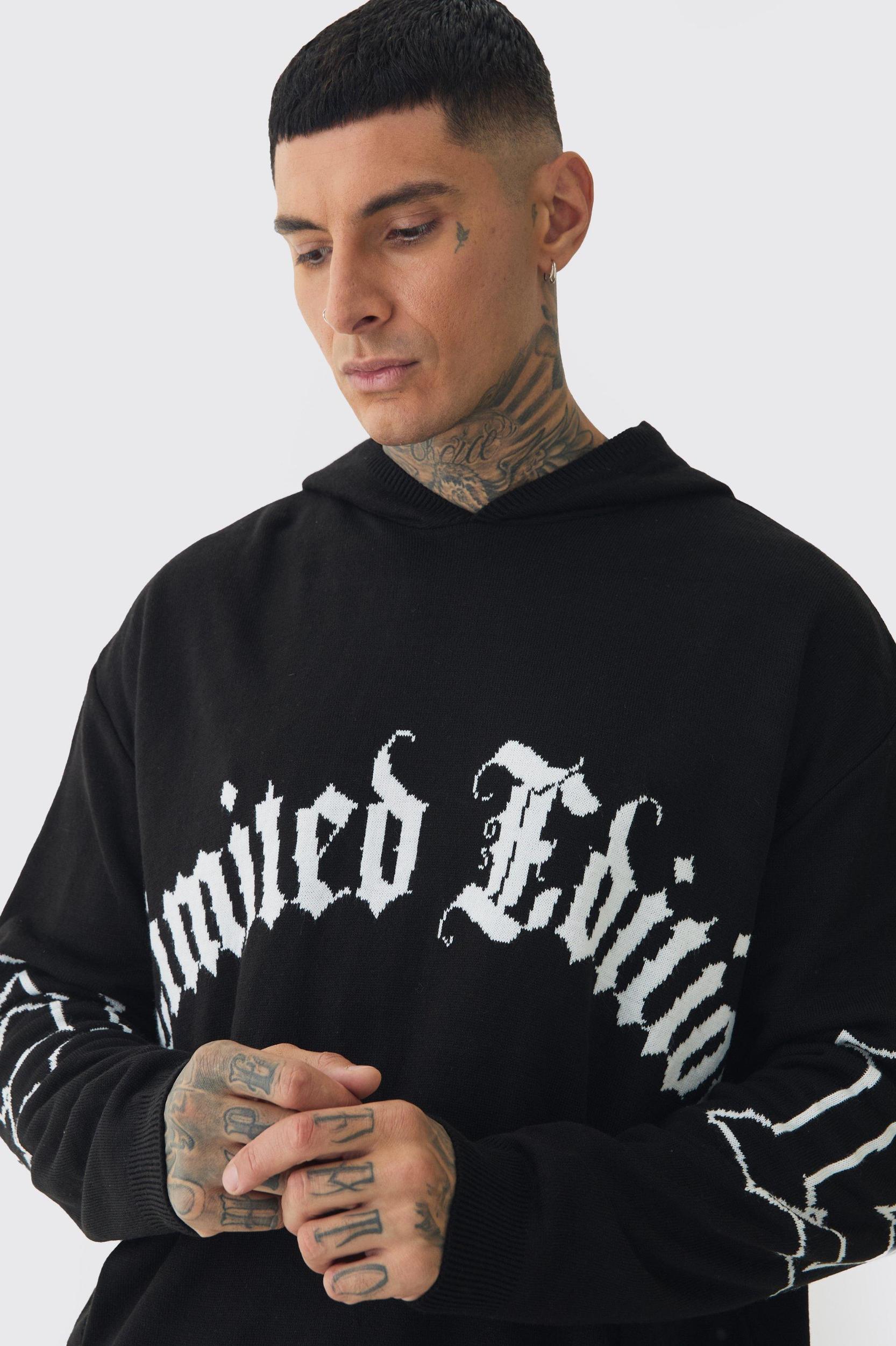 Tall Limited Edition Distressed Knitted Hoodie | boohooMAN USA Product Image