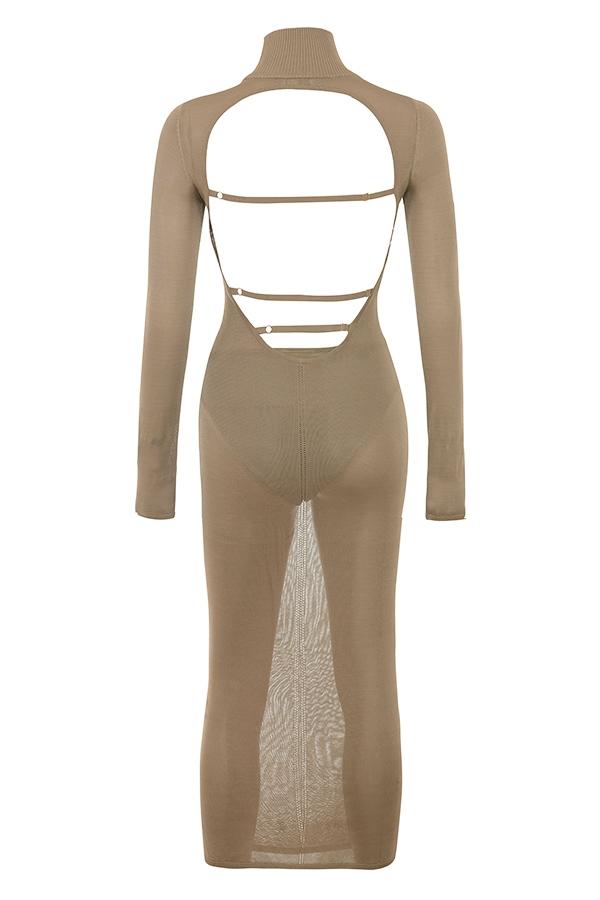 Roberta  tan knit midi dress Product Image