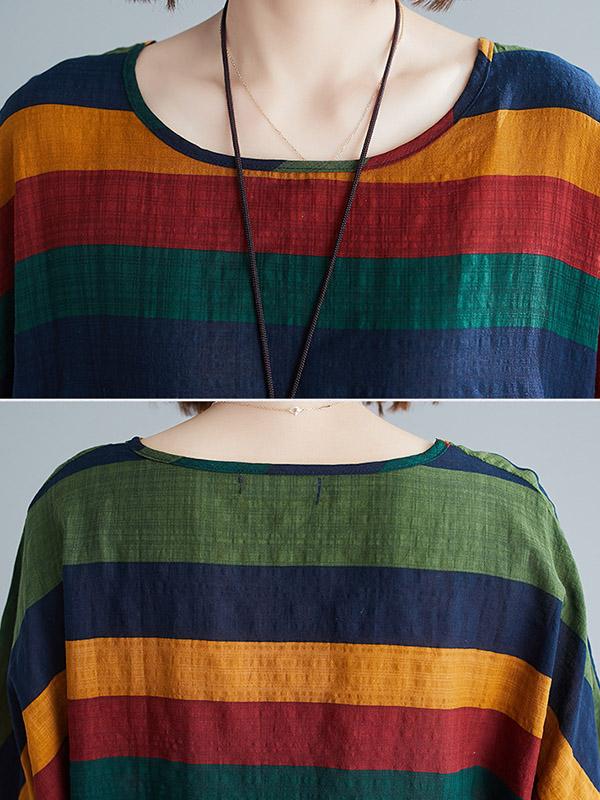 Rainbow Stripe Batwing Sleeves T-Shirts Tops Product Image