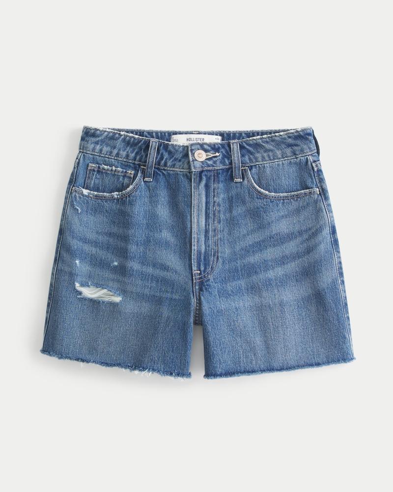 Ultra High-Rise Ripped Medium Wash 90s Denim Shorts 5" Product Image