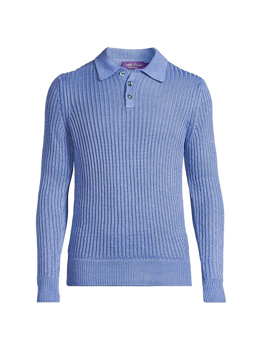 Mens Textured Linen-Silk Polo-Collar Sweater Product Image
