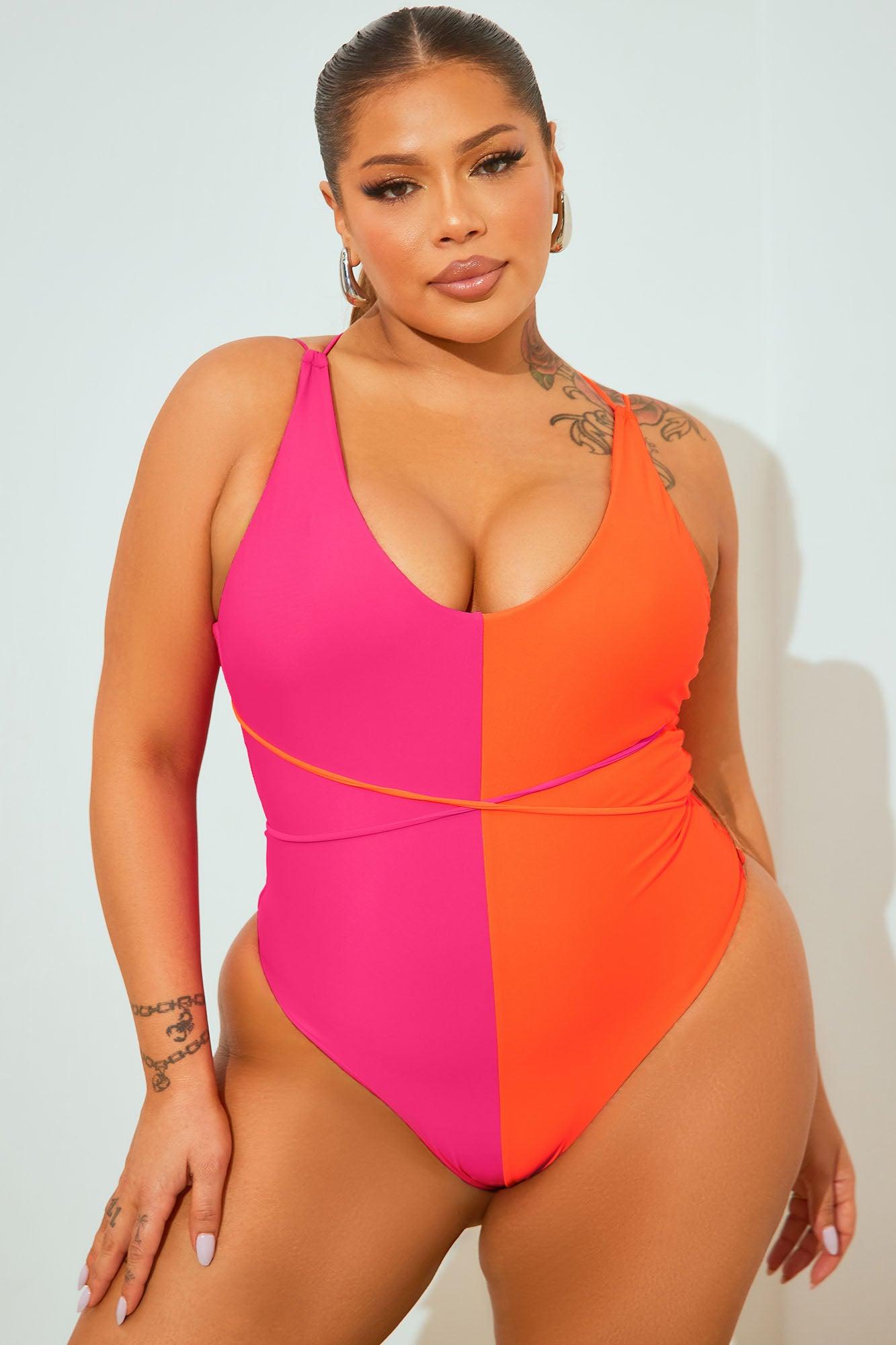 Becky Colorblock 1 Piece Swimsuit - Neon Pink/combo Product Image