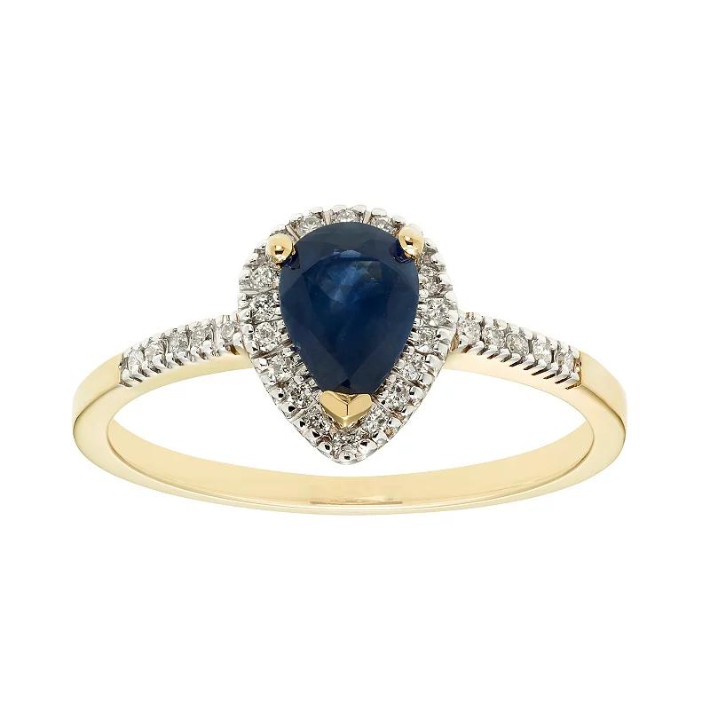 The Regal Collection 14k Gold Sapphire & 1/10 Carat T.W. IGL Certified Diamond Teardrop Ring, Womens Yellow Product Image