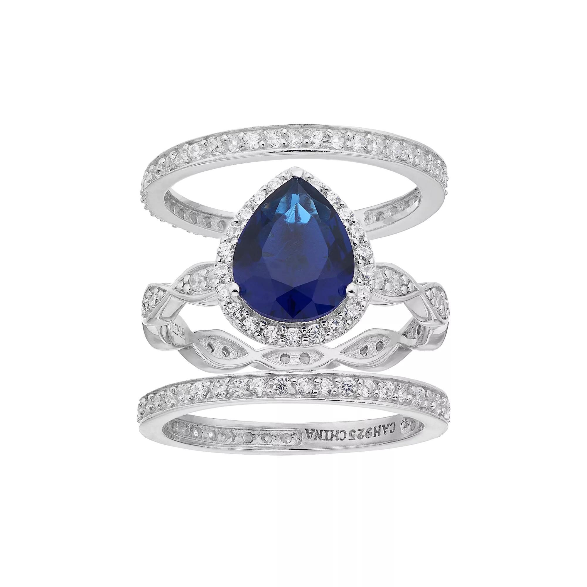 Sophie Miller Sterling Silver Simulated Sapphire & Cubic Zirconia Ring Set, Women's, Size: 8, Blue Product Image