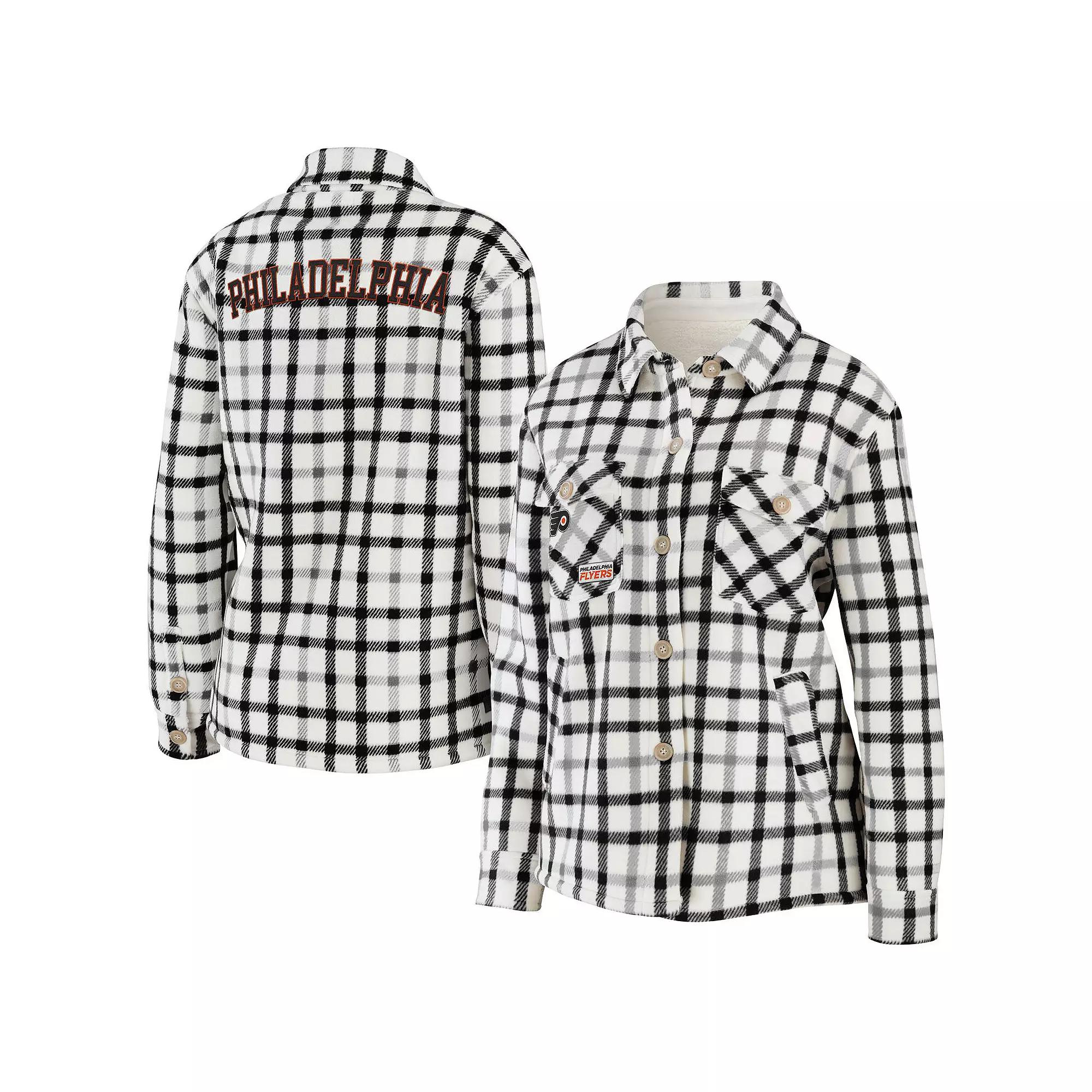 Women's WEAR by Erin Andrews Oatmeal Philadelphia Flyers Plaid Button-Up Shirt Jacket, Size: 2XL, Fly Team Product Image