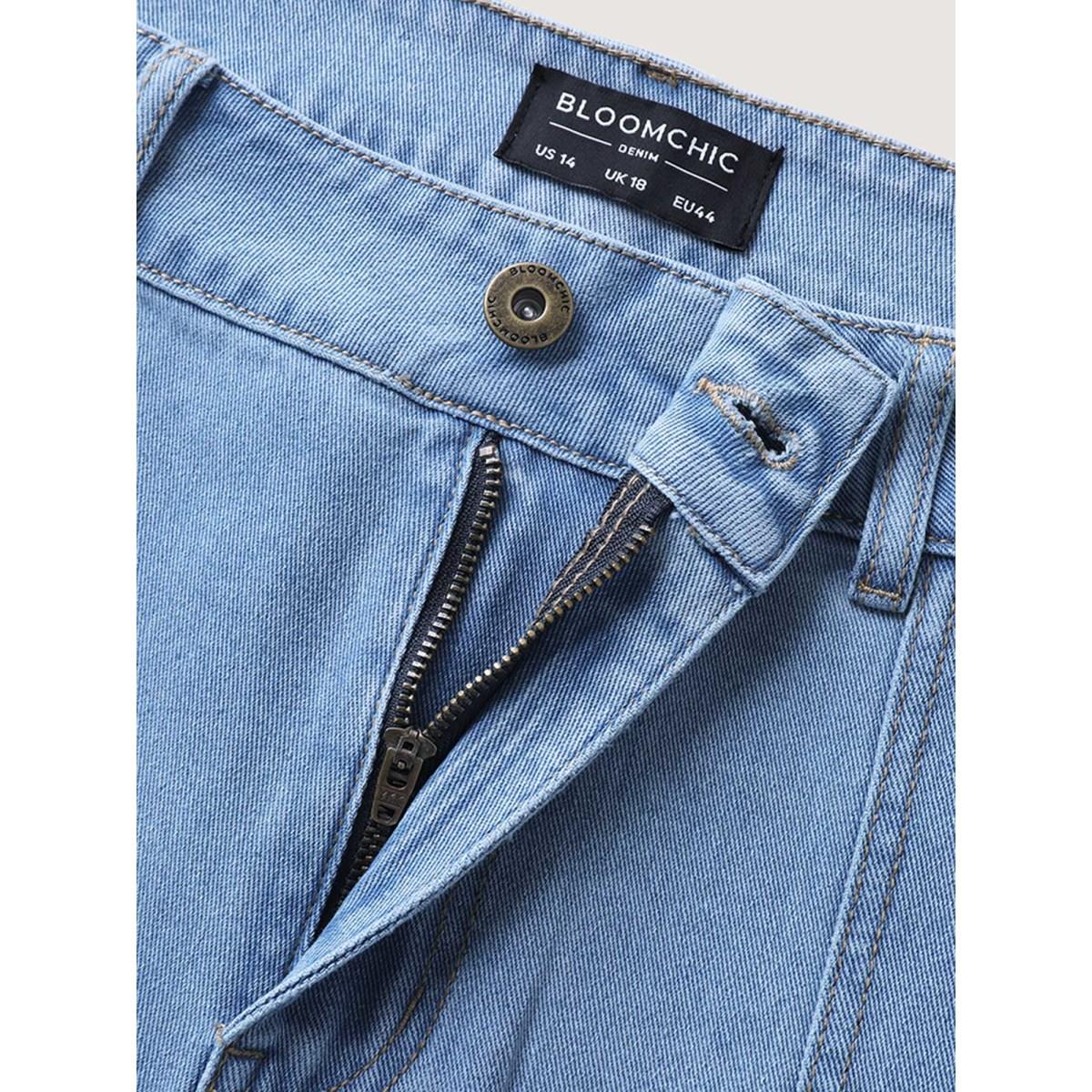 Plus Size Classic Flared Hem Mid-Rise Jeans Women Midblue High stretch Slanted pocket Jeans BloomChic 30/6X Product Image