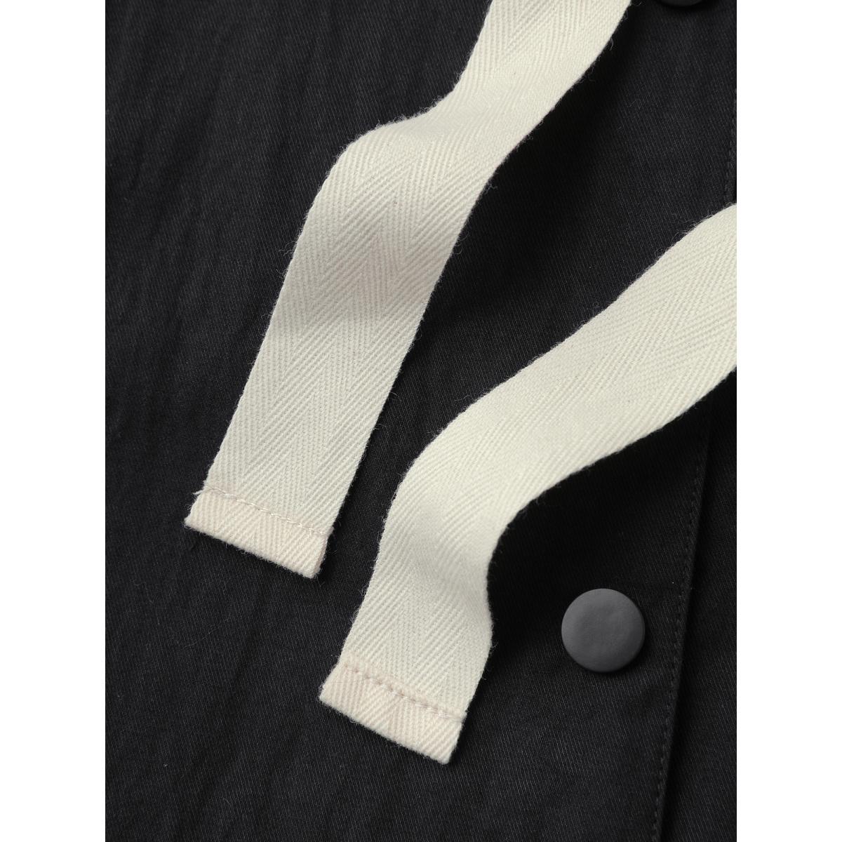 Plus Size Contrast Pockets Button-Front Coat Women Black Leisure Ladies Casual Winter Coats BloomChic 10/M Product Image