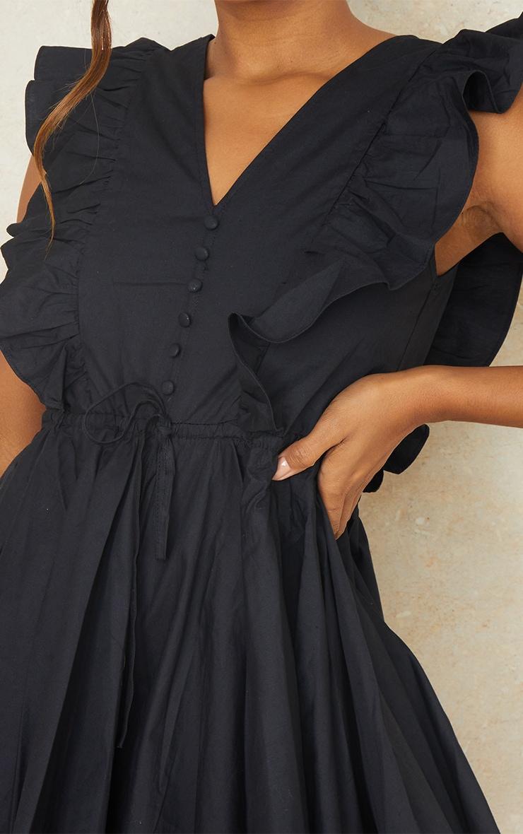 Black Poplin Button Detail Flare Short Romper Product Image