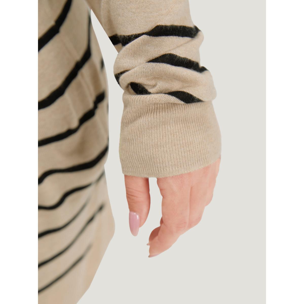 Plus Size Supersoft Essentials Striped Button Fly Tunic Cardigan Champagne Women Casual Loose Long Sleeve Dailywear Cardigans BloomChic 12/L Product Image