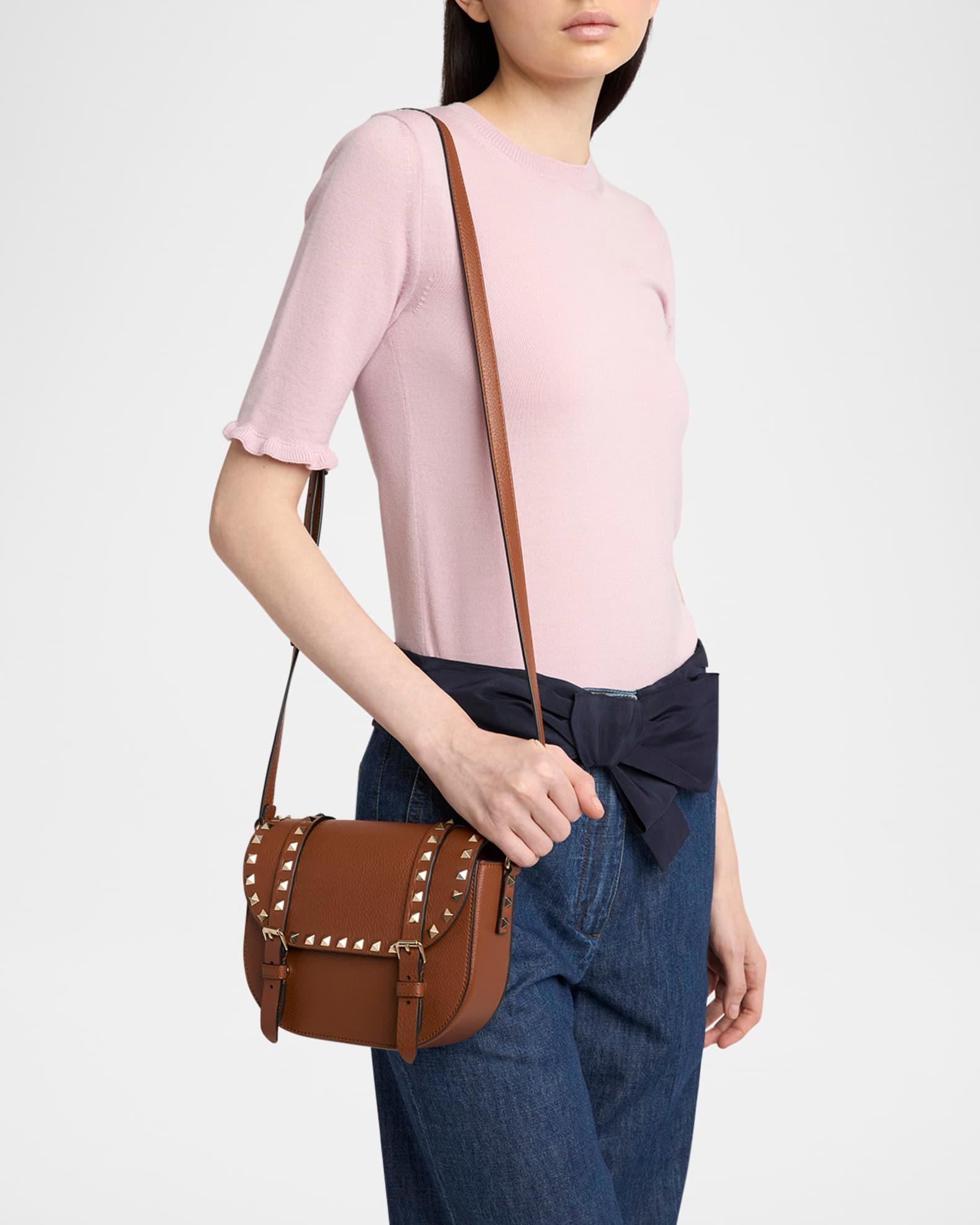 Small Rockstud Leather Saddle Crossbody Bag Product Image
