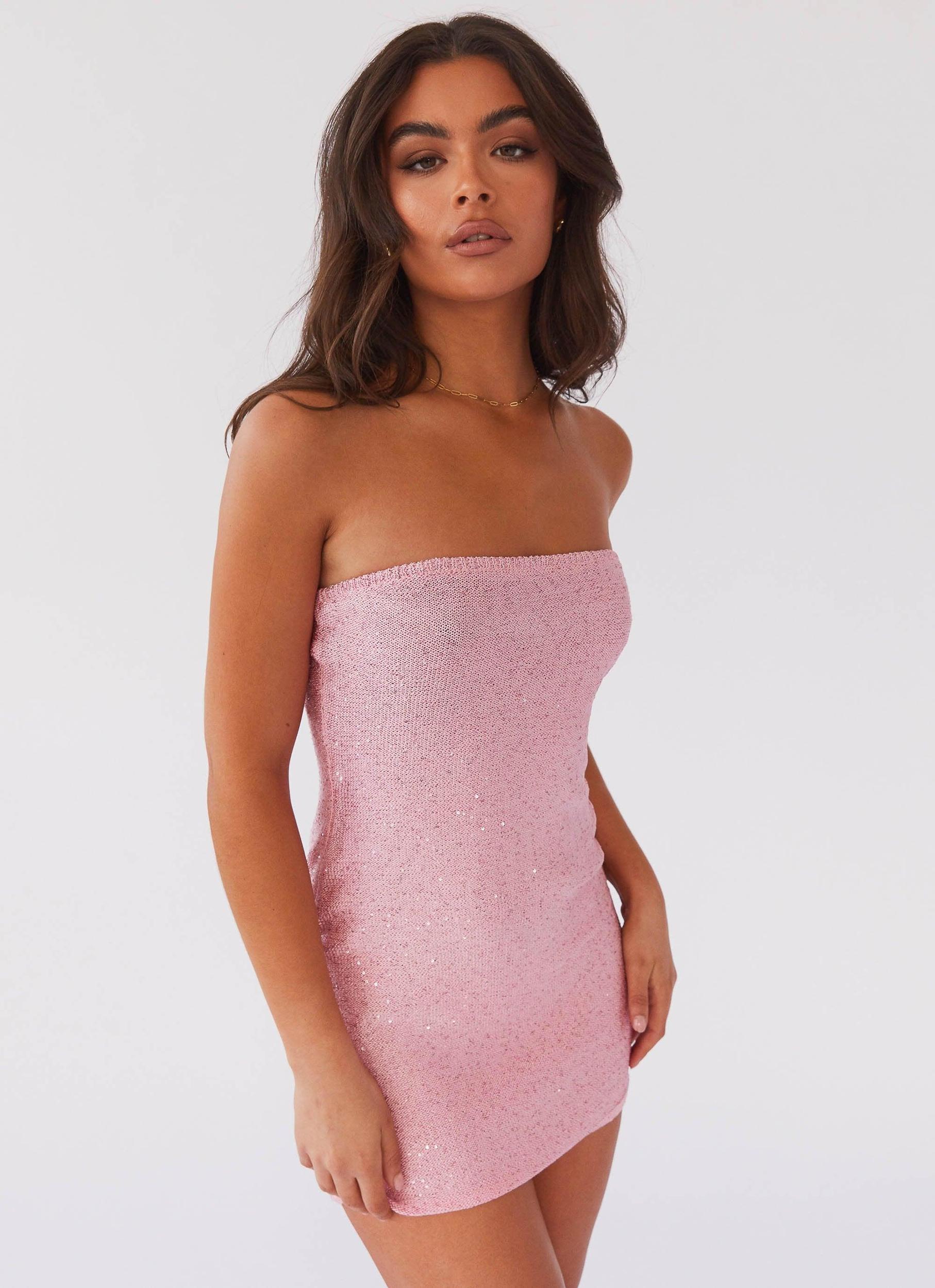 Dance The Night Tube Knit Mini Dress - Pink Dusk Product Image