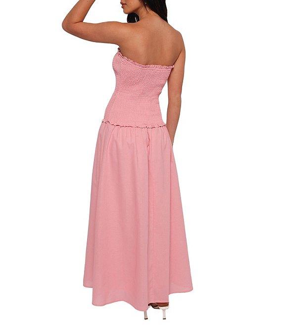Petal & Pup Bea Linen Blend Strapless Ruffle Trim Drop Waist Maxi Dress Product Image