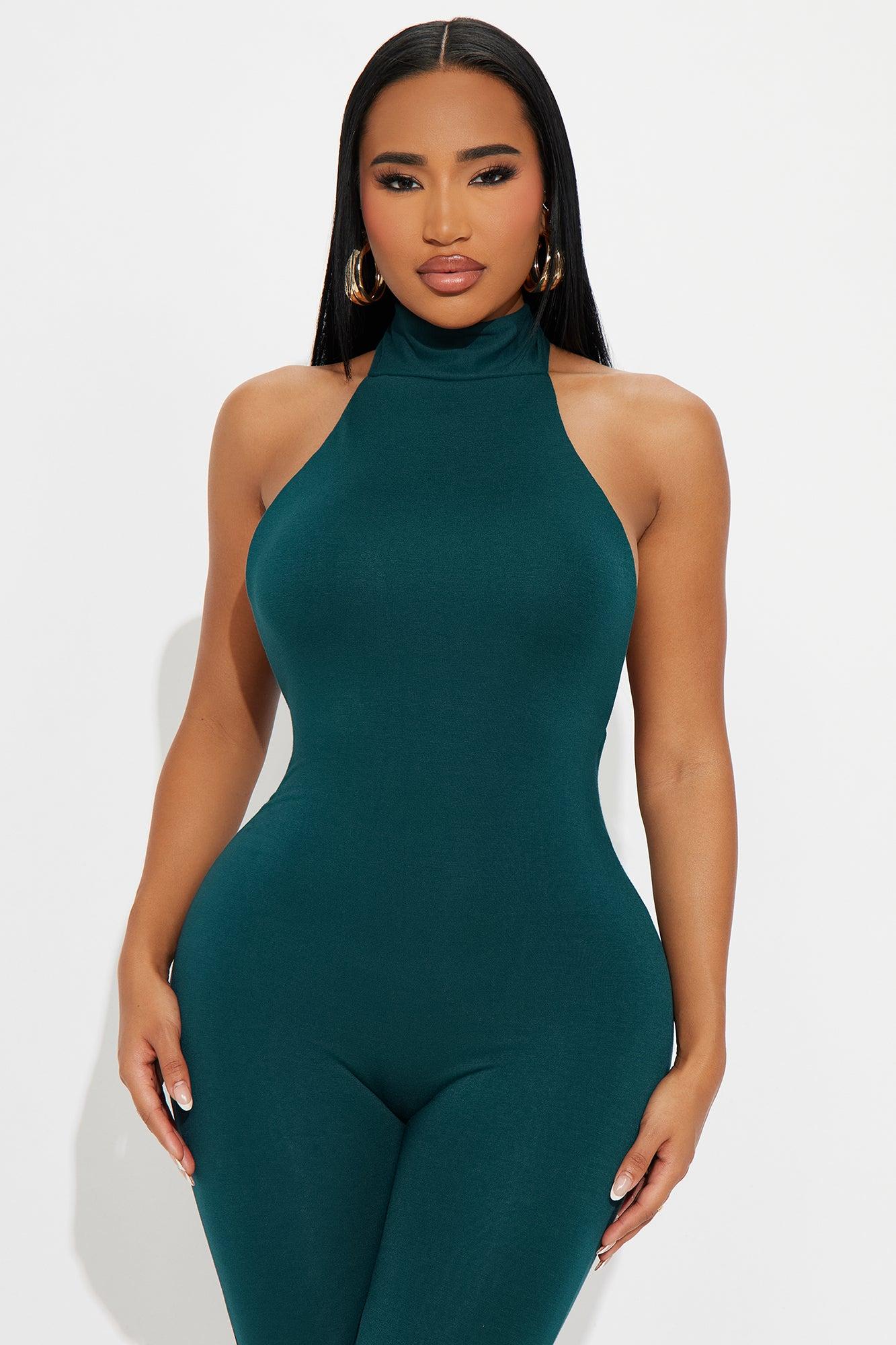 Cleo Double Lined Halter Jumpsuit - Hunter Female Product Image