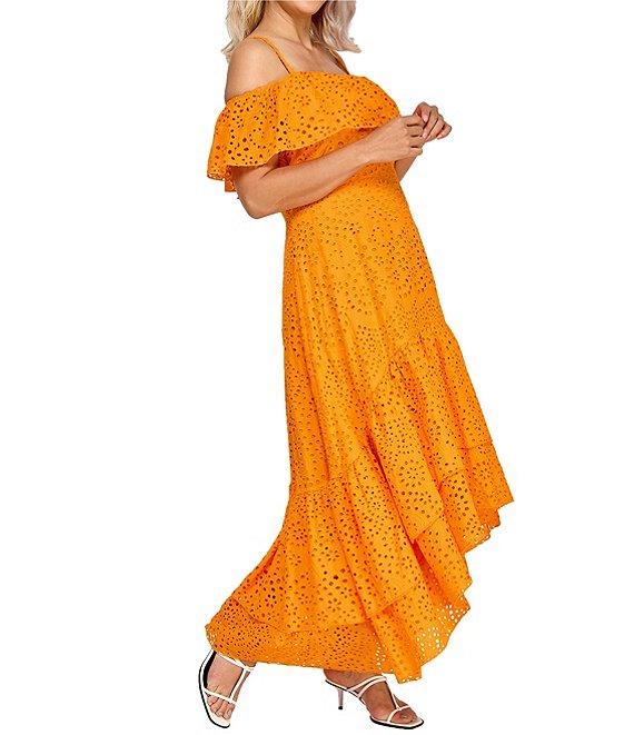 Layered With Love Plus Size Square Neck Off-The-Shoulder Ruffle Sleeves With Straps Embroidered Eyelet Fit And Flare Sundress Product Image