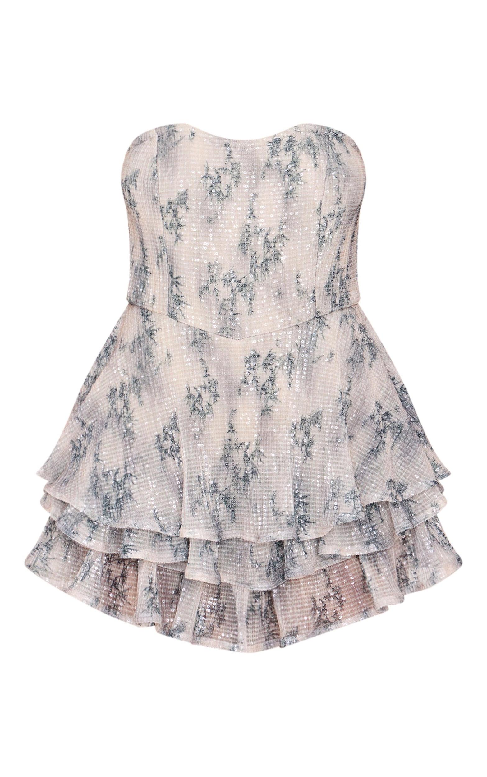 Premium Lilac Floral Print Embellished Bandeau Rara Romper Product Image