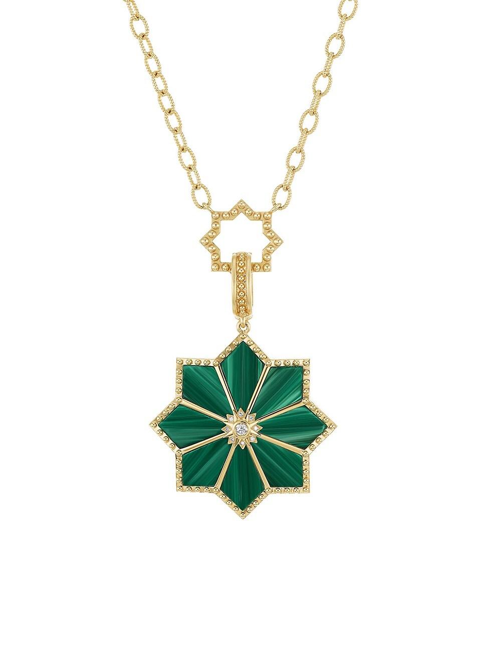 Womens Fez 18K Yellow Gold, Malachite & 0.063 TCW Diamond Pendant Necklace Product Image