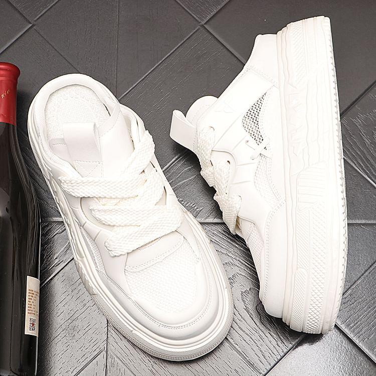 Platform Mesh Panel Lace-Up Mule Sneakers Product Image