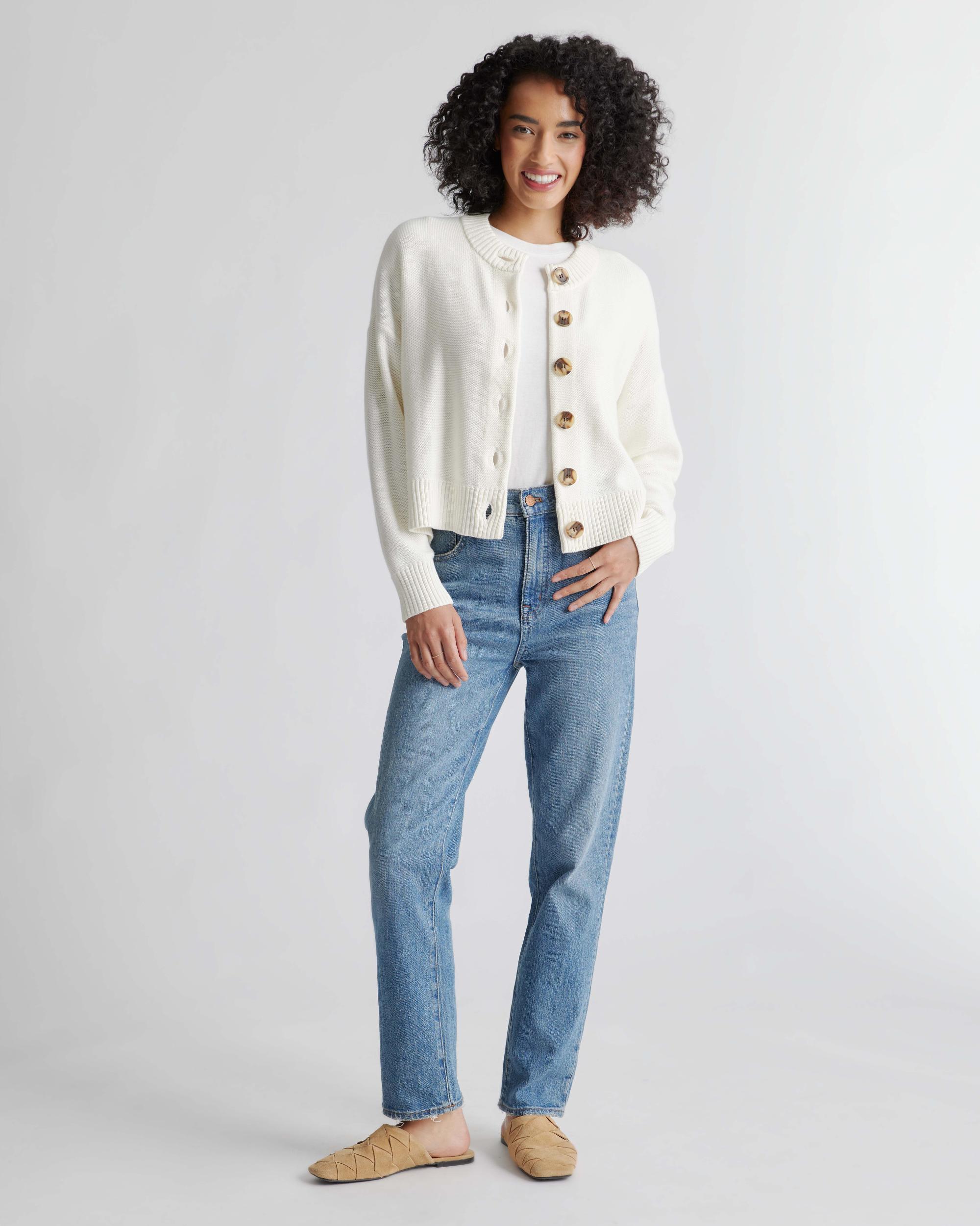 Quince | Women's Cropped Cardigan Sweater Organic Cotton Product Image